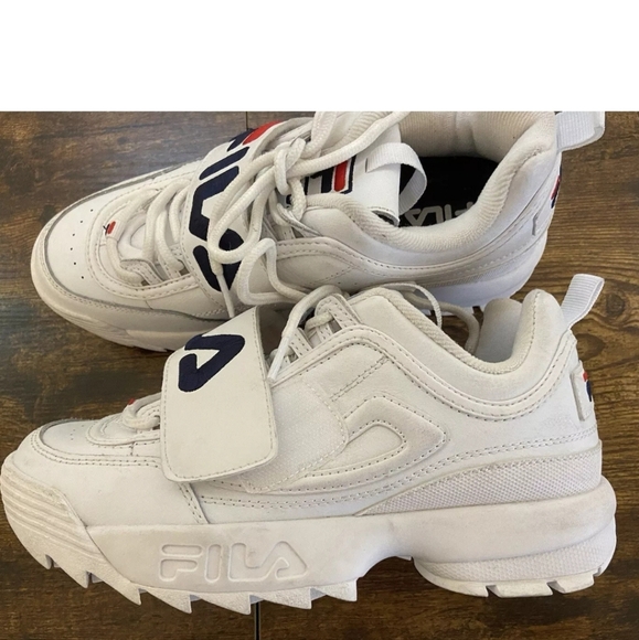 FILA Disruptors II White Platform Sneakers with Red Blue Velcro Logo Strap 8.5 - Picture 4 of 10